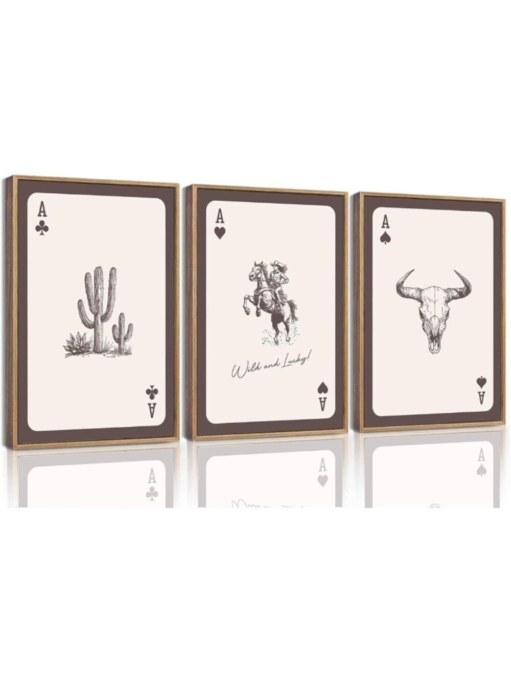 Southwestern Wall Art Set of 3 - Rustic Playing Card Canvas Prints for Home